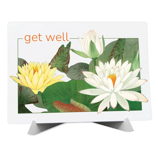 Get Well- Water Lily- Greeting Card with Display Easel